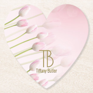 Modern Elegant Monogram Powder Rosa Tulips Party Underlägg Papper