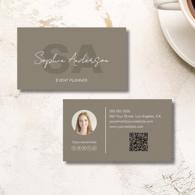 Modern Elegant, Monogram-Professionell Visitkort (Modern Elegant Monogram Taupe Professional Business Card)