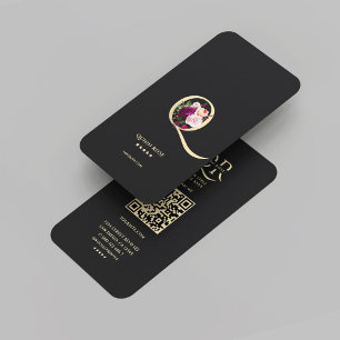 Modern Elegant Monogram Q Blommigt Black Guld Visitkort