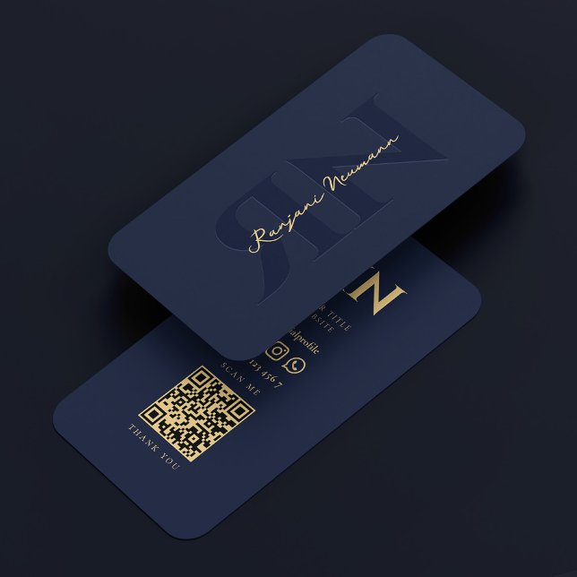 Modern Elegant Monogram Reversed Mörk Navy Blue Visitkort (Modern Elegant Monogram Reversed Dark Navy Blue Business Card
)