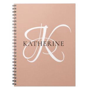 Modern Elegant, monogram Rosa Anteckningsbok