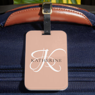 Modern Elegant, monogram Rosa Bagagebricka