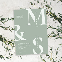 Modern Elegant Monogram Sage Grönt Bröllop Inbjudningar