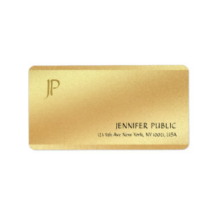 Modern Elegant Monogram Shiny Guld-mall Adressetikett