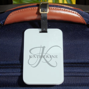 Modern Elegant, monogram, skript Aqua Blue Bagagebricka