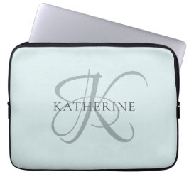 Modern Elegant, monogram, skript Aqua Blue Laptop Fodral