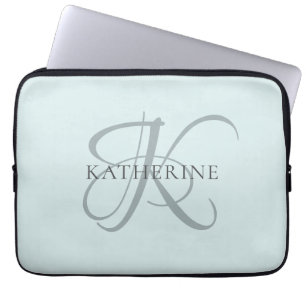 Modern Elegant, monogram, skript Aqua Blue Laptop Fodral