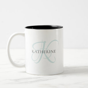 Modern Elegant, monogram, skript Aqua Blue Två-Tonad Mugg