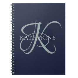 Modern Elegant, monogram, svart marin skrift Anteckningsbok