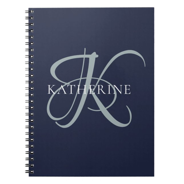 Modern Elegant, monogram, svart marin skrift Anteckningsbok (Framsidan)