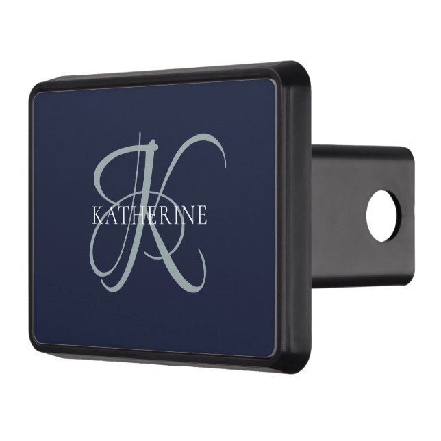 Modern Elegant, monogram, svart marin skrift Dragkroksskydd (Vänster)