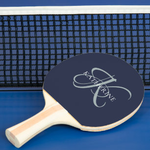 Modern Elegant, monogram, svart marin skrift Pingisracket