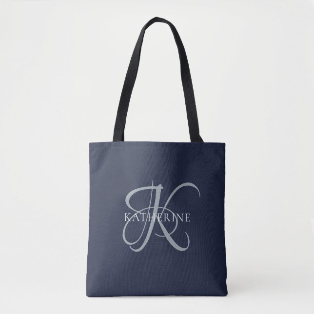 Modern Elegant, monogram, svart marin skrift Tygkasse (Framsida)