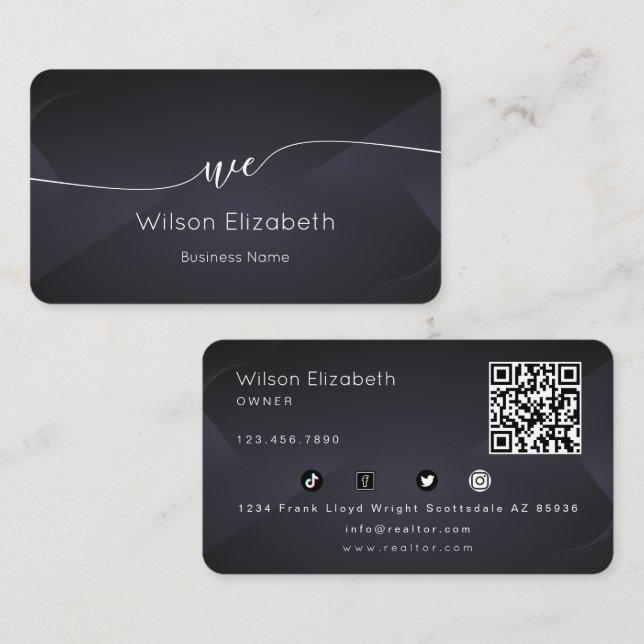 Modern elegant monogram svart och vit QR-kod Visitkort (Fram/baksida)