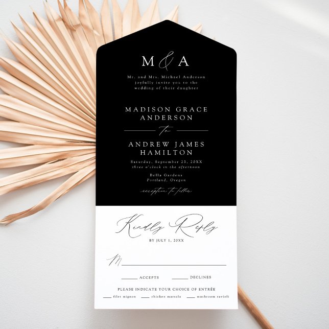 Modern Elegant Monogram Svart och Vitt Bröllop (Skapare uppladdad)