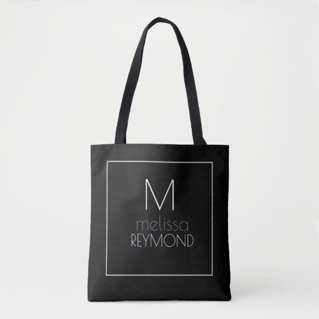 modern elegant monogram svart tygkasse (Framsida)