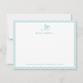 Modern Elegant Monogram Turquise Gingham Checks Anteckningskort
