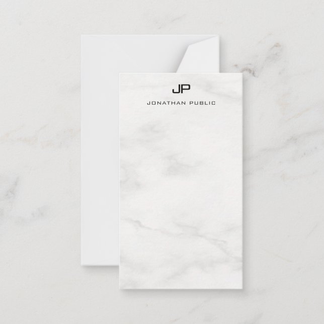 Modern Elegant Monogram vit marble-mall Anteckningskort (Framsida)