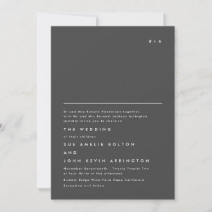 Modern Elegant Monogram White Mörk Grått Bröllop Inbjudningar