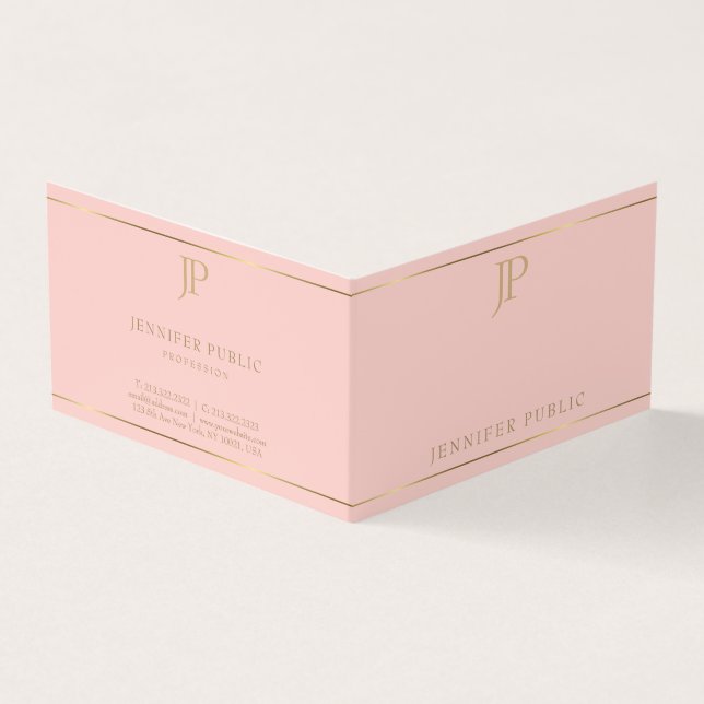 Modern Elegant Monogrammad  Rosa Guld Simple Visitkort (Utsida)