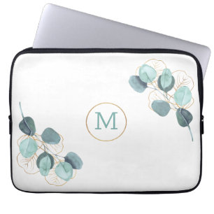 Modern Elegant Monogrammed Eucalyptus Guld bärbar Laptop Fodral
