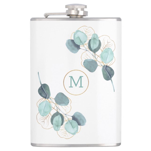 Modern Elegant Monogrammed Eucalyptus Guld Fickplunta (Framsidan)