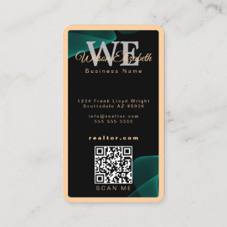 Modern elegant monogrammerad svart och guld QR-kod Visitkort