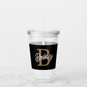 Modern Elegant Monogramnamn Svart Guld Skrift Take Away Mugg
