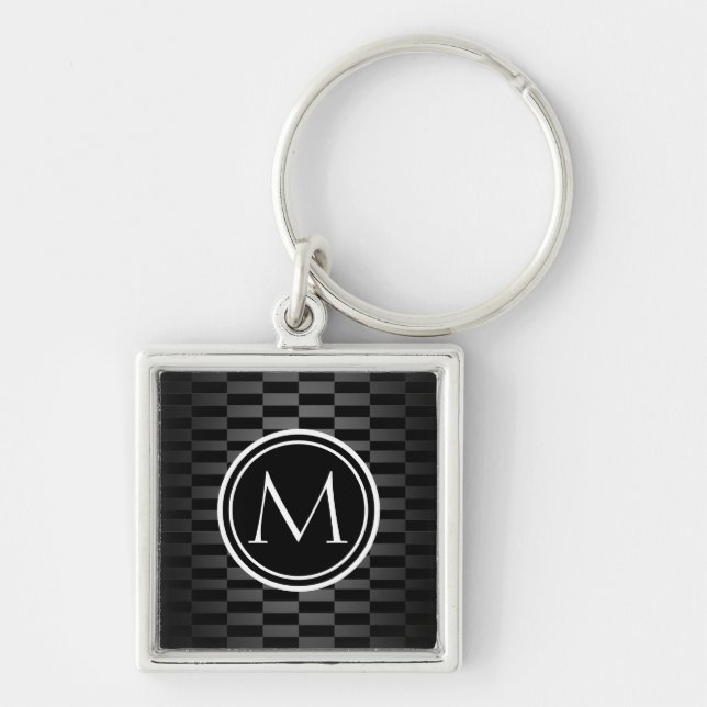 Modern elegant mönster och Monogram Fyrkantig Silverfärgad Nyckelring (Framsidan)