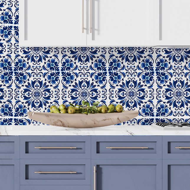 Modern Elegant Mönster Spanska Azulejo Decor Blue Kakelplatta (Modern Elegant Pattern Spanish Azulejo Decor Blue Ceramic Tile)