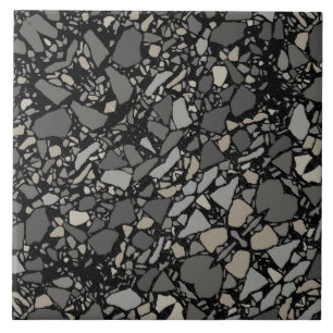 Modern Elegant Mörk Black Terrazzo Effect Tile Kakelplatta
