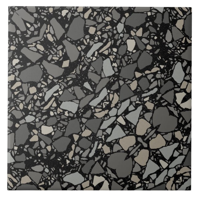 Modern Elegant Mörk Black Terrazzo Effect Tile Kakelplatta (Framsidan)