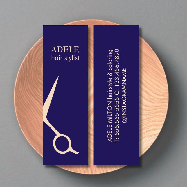 Modern Elegant Mörk blått Pastel Scissors Hair Mini Visitkort (Skapare uppladdad)