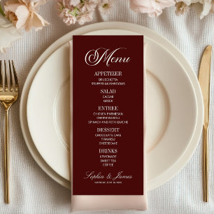 Modern Elegant Mörk Burgunder Bröllop Meny
