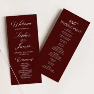 Modern Elegant Mörk Burgunderfärgad Bröllop Program