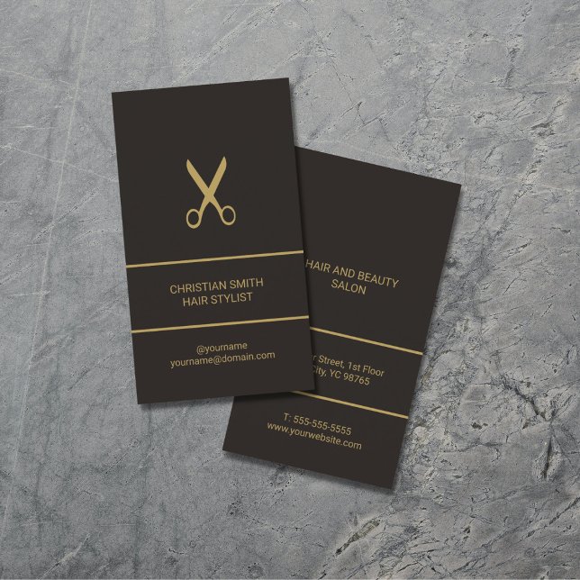 Modern Elegant Mörk Faux Guld Hair Stylist Visitkort (Skapare uppladdad)