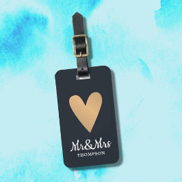 Modern Elegant Mörk Faux Guld Heart Bagagebricka