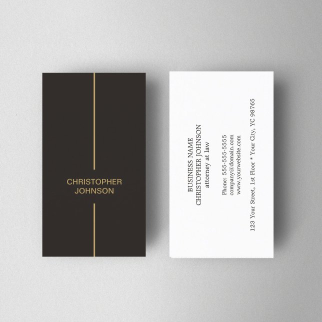 Modern Elegant Mörk Faux Guld Line Attorney Visitkort (Skapare uppladdad)