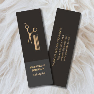 Modern Elegant Mörk Faux Guld Scissor Comb Mini Visitkort