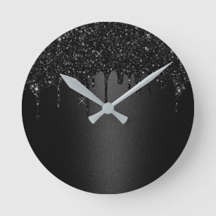 Modern Elegant-Mörk för Black Glitter-drivrutiner Rund Klocka