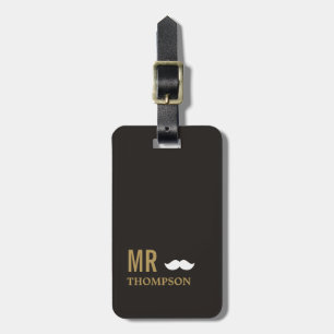 Modern Elegant Mörk Golden White Mustache Mr. Bagagebricka