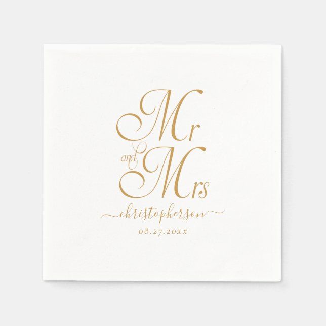 Modern Elegant Mr. och Mrs. Guld Script Bröllop Pappersservett (Framsidan)