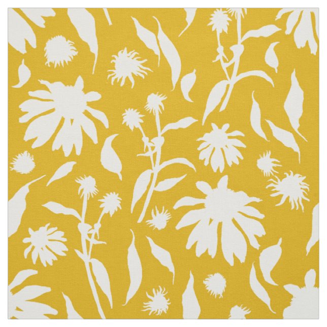 Modern Elegant Mustard Gult White Cone Flowers Tyg (Provkarta)