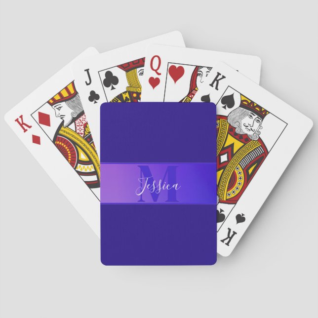 Modern Elegant Namn & Monogram Ombre Lila Casinokort (Baksidan)