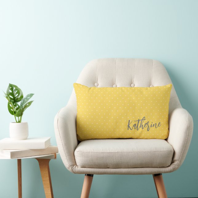 Modern Elegant Namn Mustard Gult Dots Lumbarkudde (Stol)