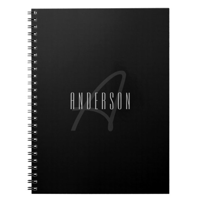 Modern Elegant Namn och Monogram | Mörk Grått och  Anteckningsbok (Framsidan)
