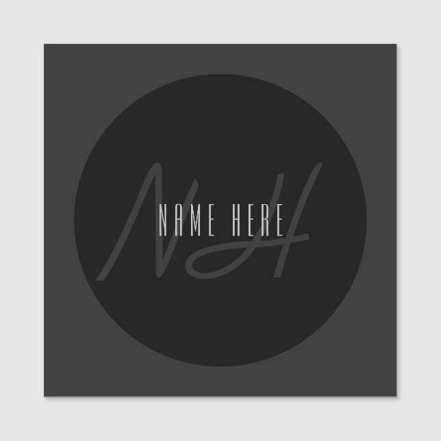 Modern Elegant Namn och Monogram | Mörk Grått och  Namnbricka (Framsida)