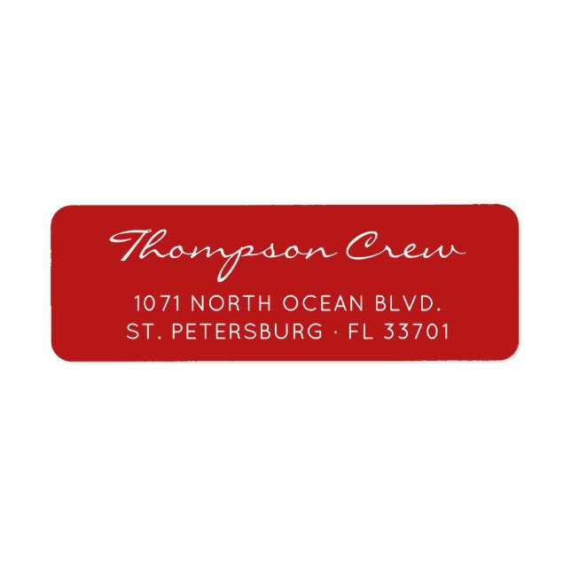 Modern Elegant Namn Red Returadress Etikett (Framsidan)