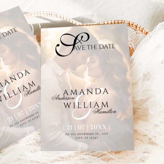 Modern Elegant Namn-skript Foto Bröllop Spara Datumet (Skapare uppladdad)