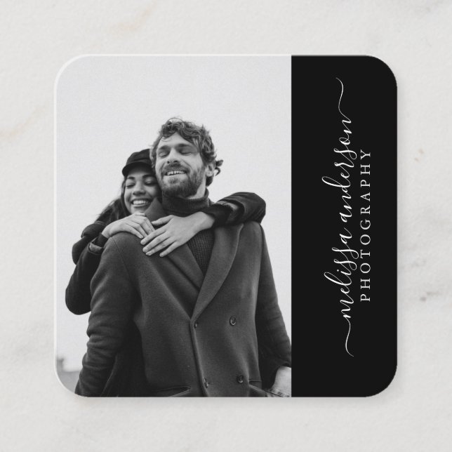Modern Elegant Namnteckning fotografi Fyrkantigt Visitkort (Framsida)